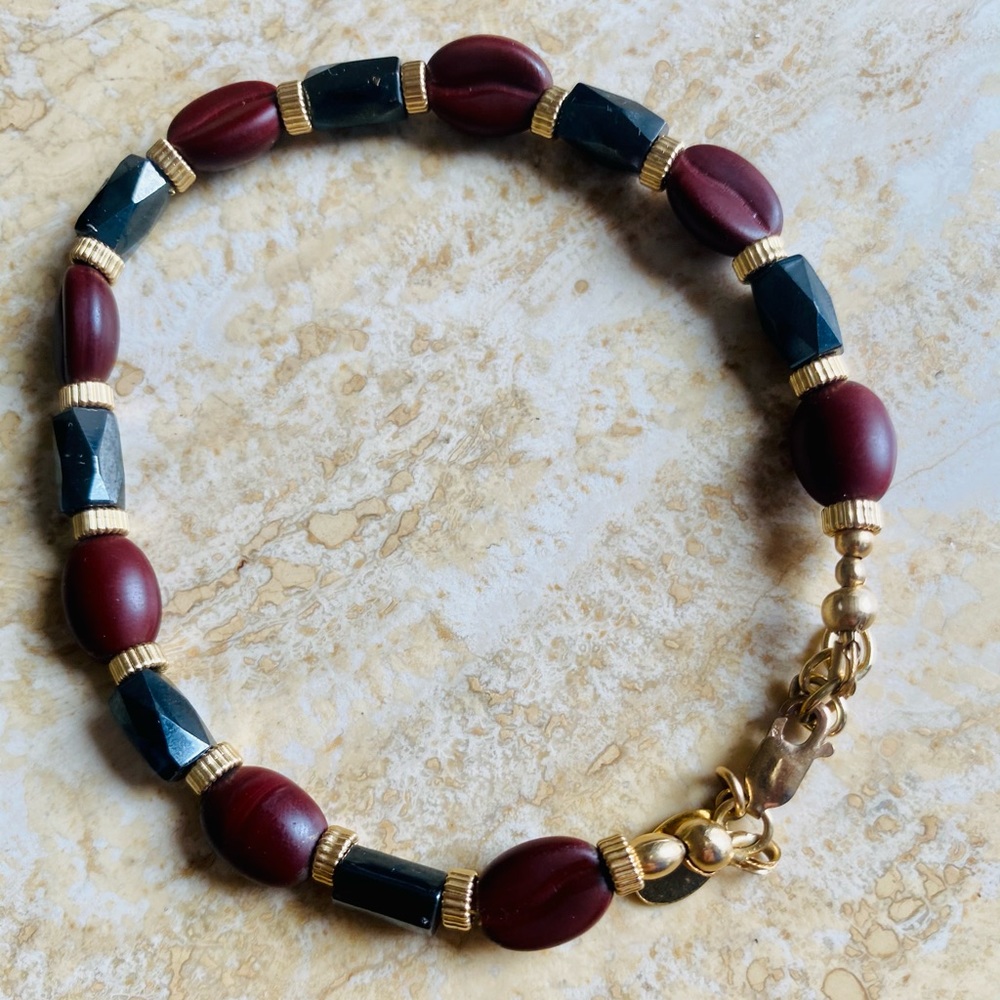 Bracelet unisex coffee bean  hematite gold fill